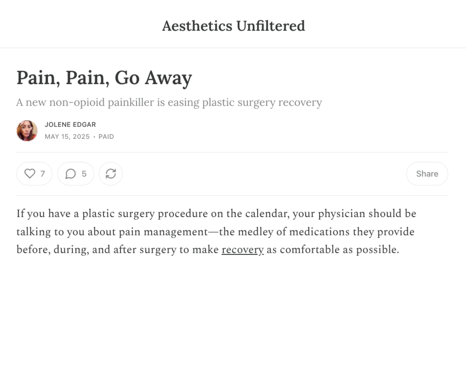 Plastic Surgery article