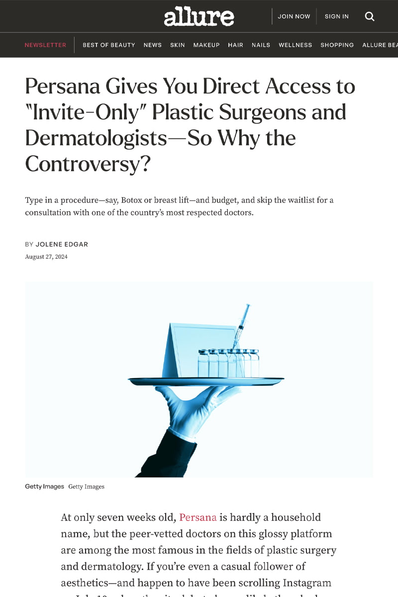 Persana Gives You Direct Access to “Invite-Only” Plastic Surgeons and Dermatologists—So Why the Controversy?